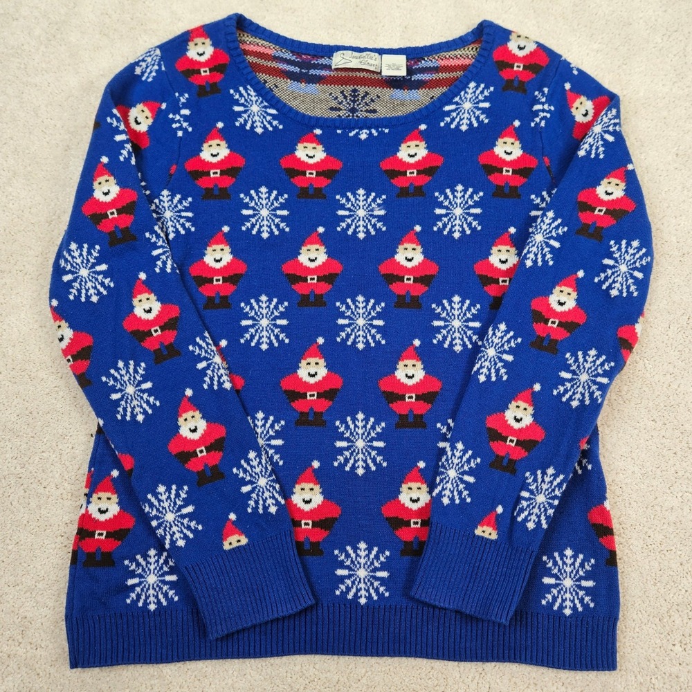 Isabella's Closet Womens Blue Santa Snowflake Ugly Christmas Sweater‎ Size M